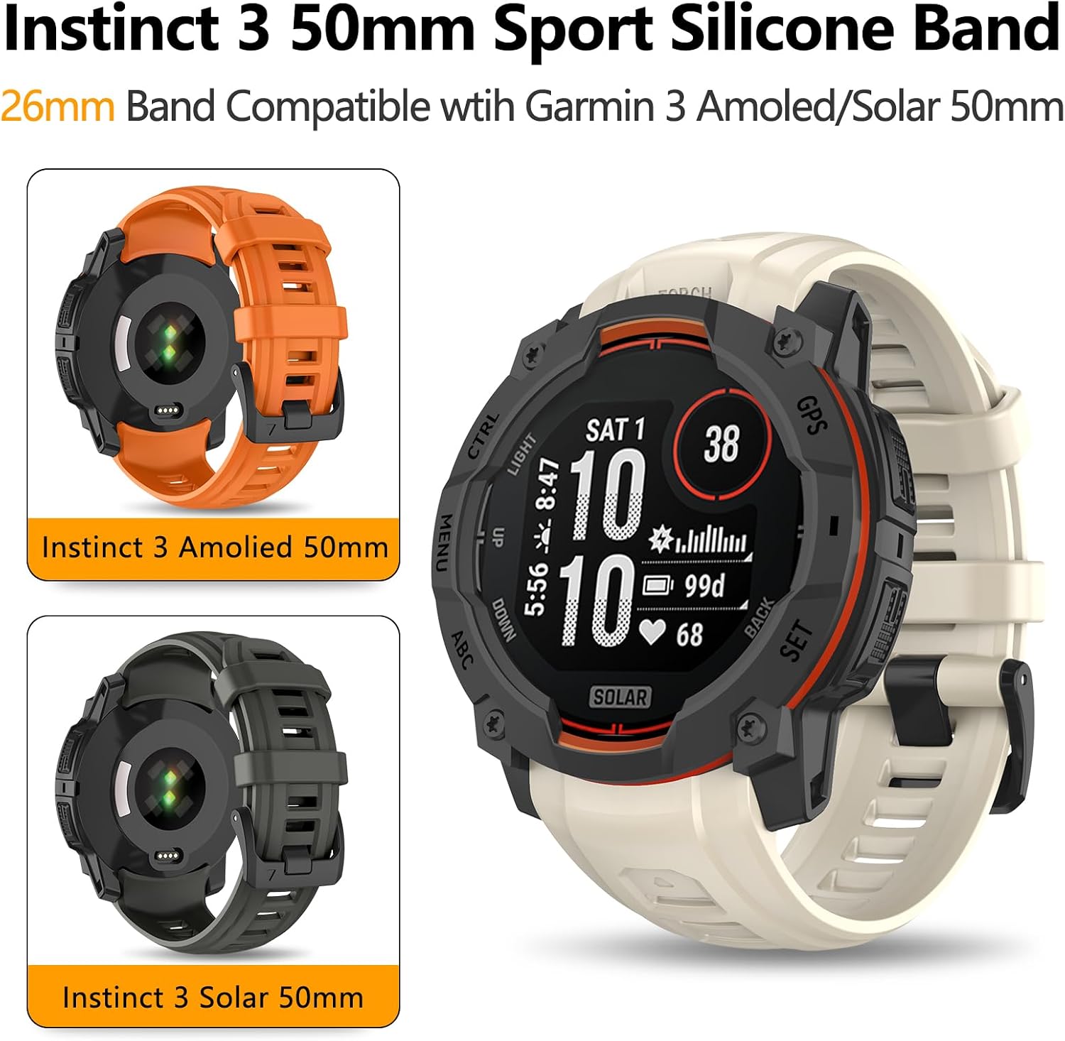 Detalle de Instinct 3 26mm silicone watch strap