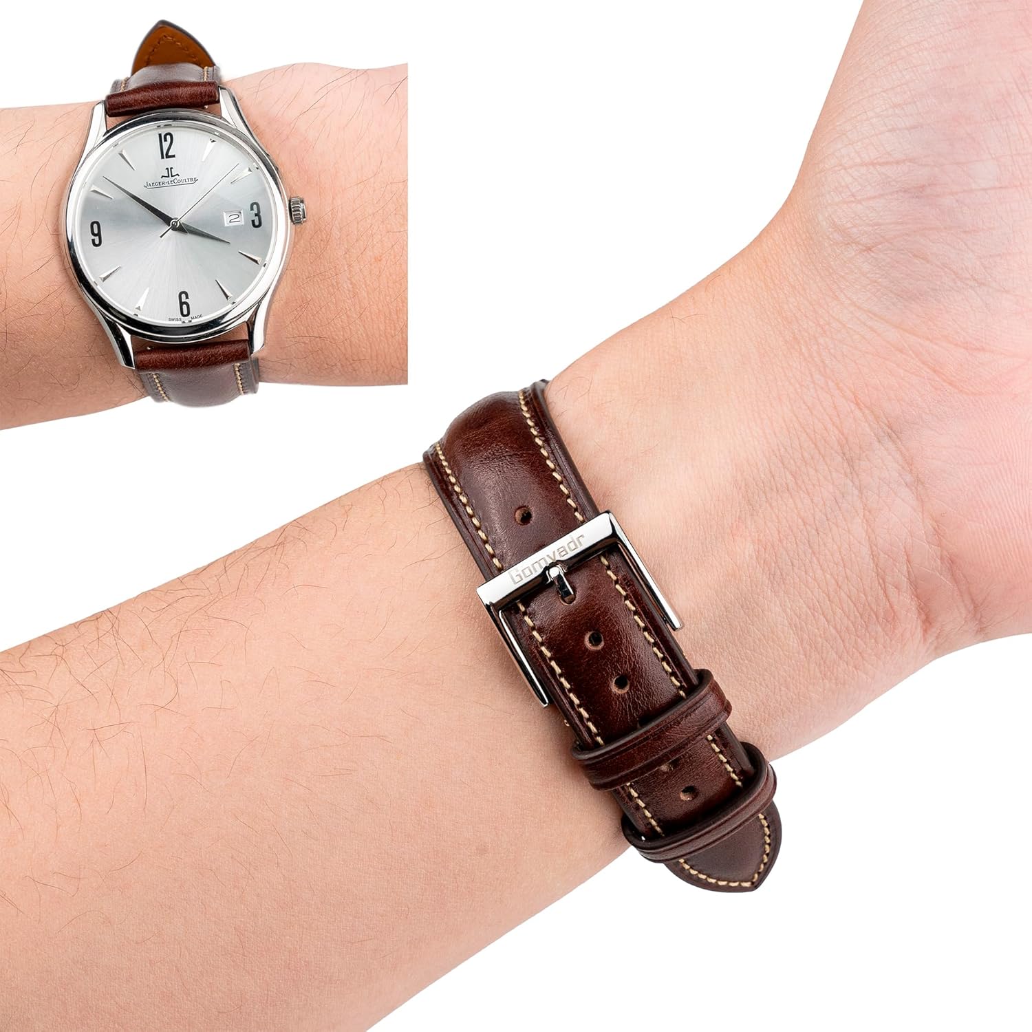 Detalle de Gomvadr Quick Release Leder-Uhrenarmband – Zweifarbiges, öl-gegerbtes Lederband 18–22 mm