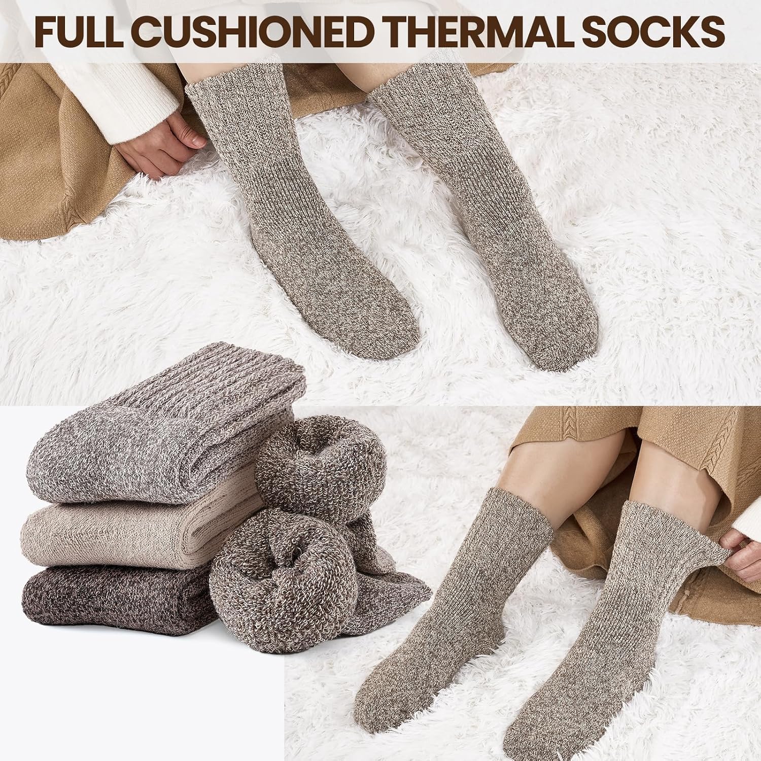 Detalle 1 de Niorasen NSUS25110 Women's Thermal Crew Socks, Cushioned 3-Pair Pack