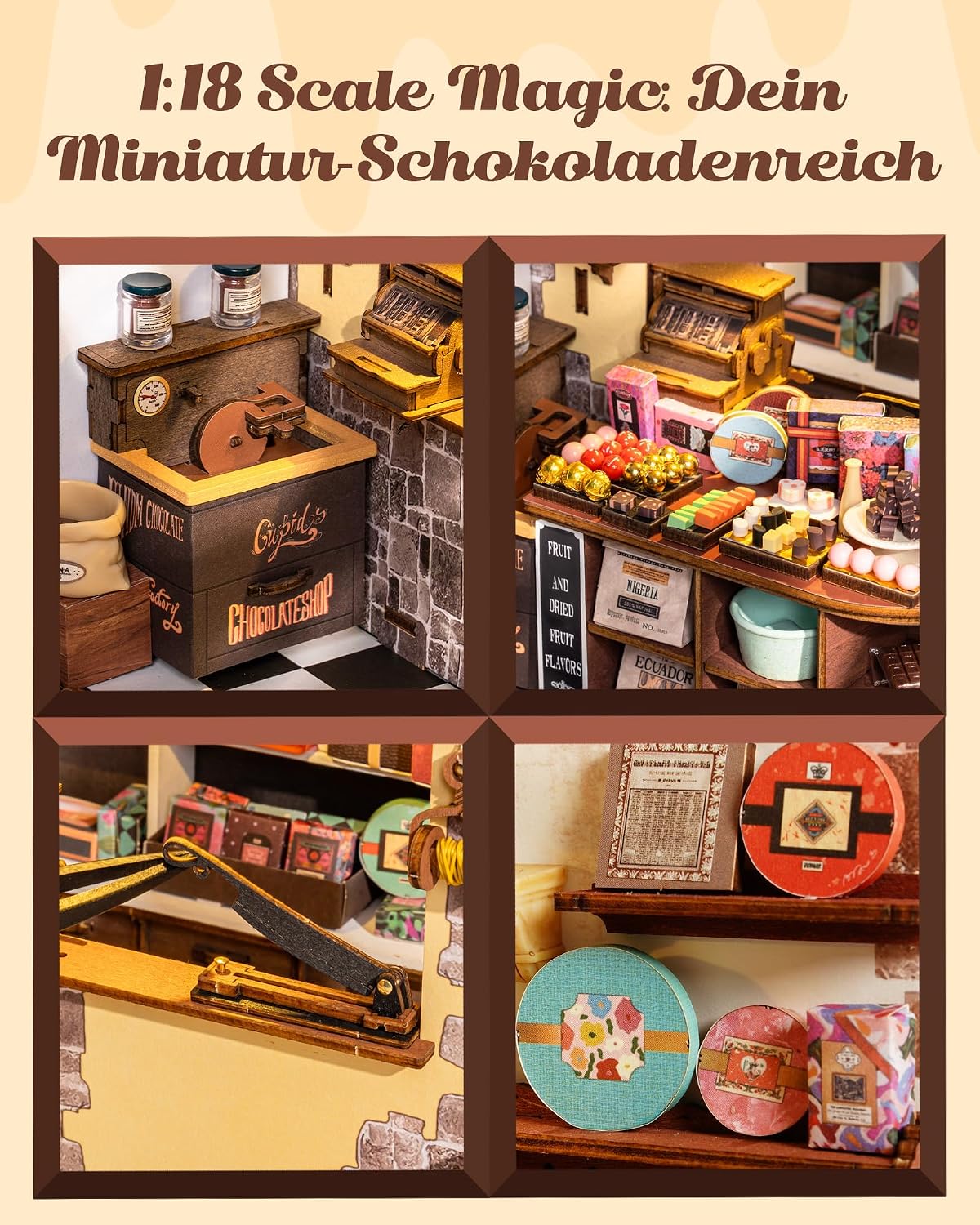 Detalle de Rolife Miniatur Haus Henrys Schokoladenladen – 330-teiliges Mini-Haus zum Selberbauen (ohne Kleber)