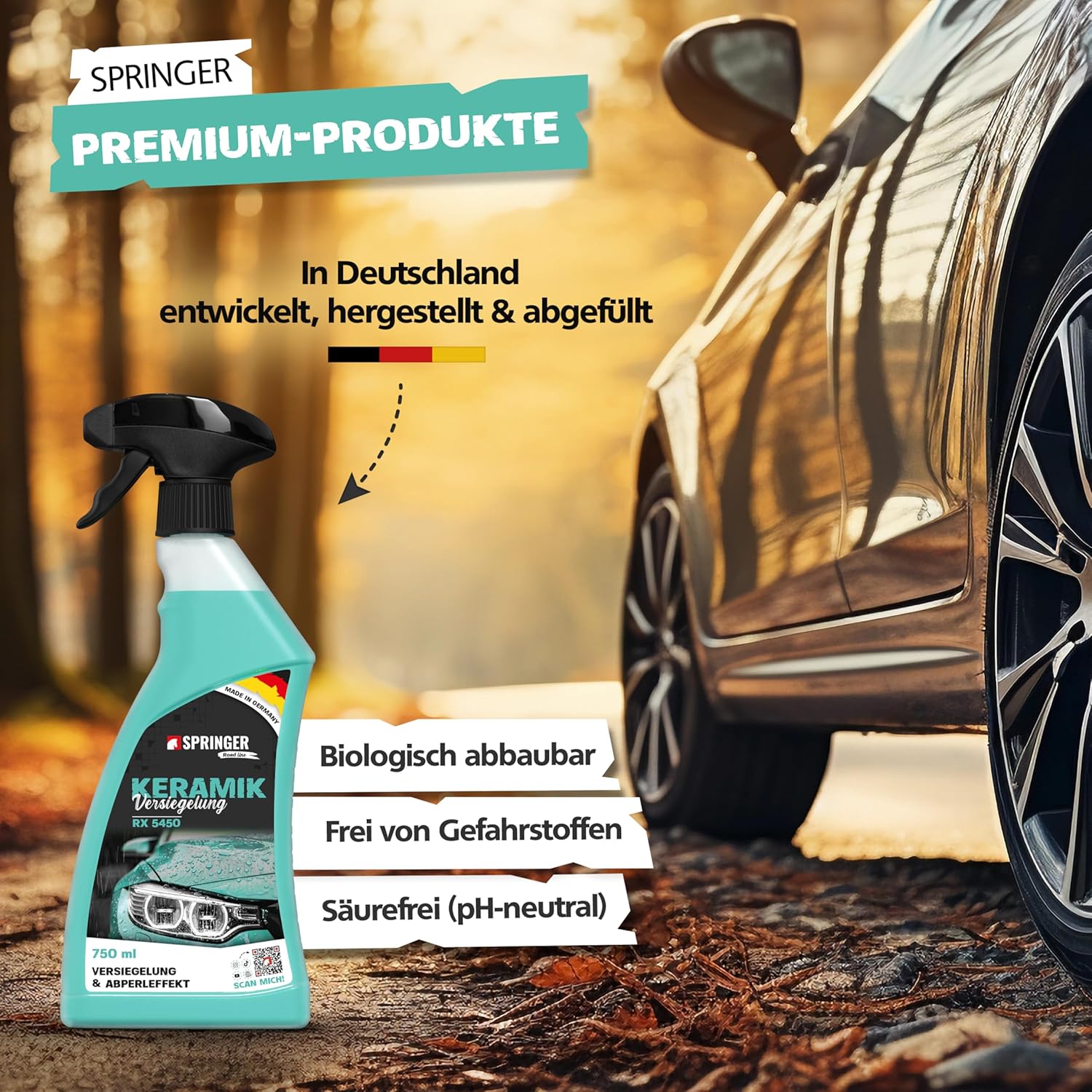Detalle 2 de SPRINGER RX5450 Keramikversiegelung 750 ml mit Poliertuch – Nanotechnologie für frischen Glanz & Abperleffekt