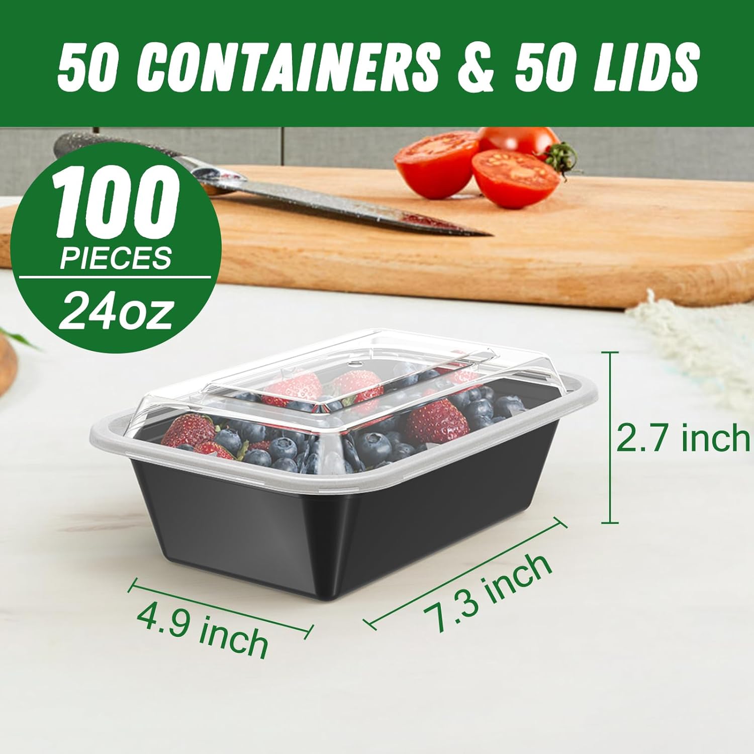 Detalle 2 de Dealusy 24 oz Meal Prep Containers 50 Pack 🍱