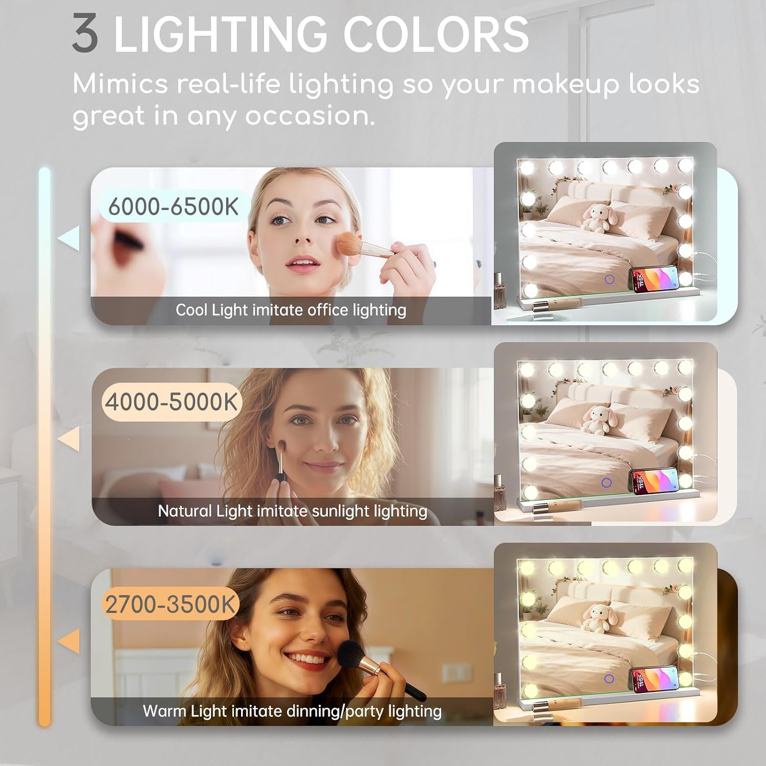 Detalle 2 de Amifiy Lighted Vanity Mirror, 15 LED Bulbs