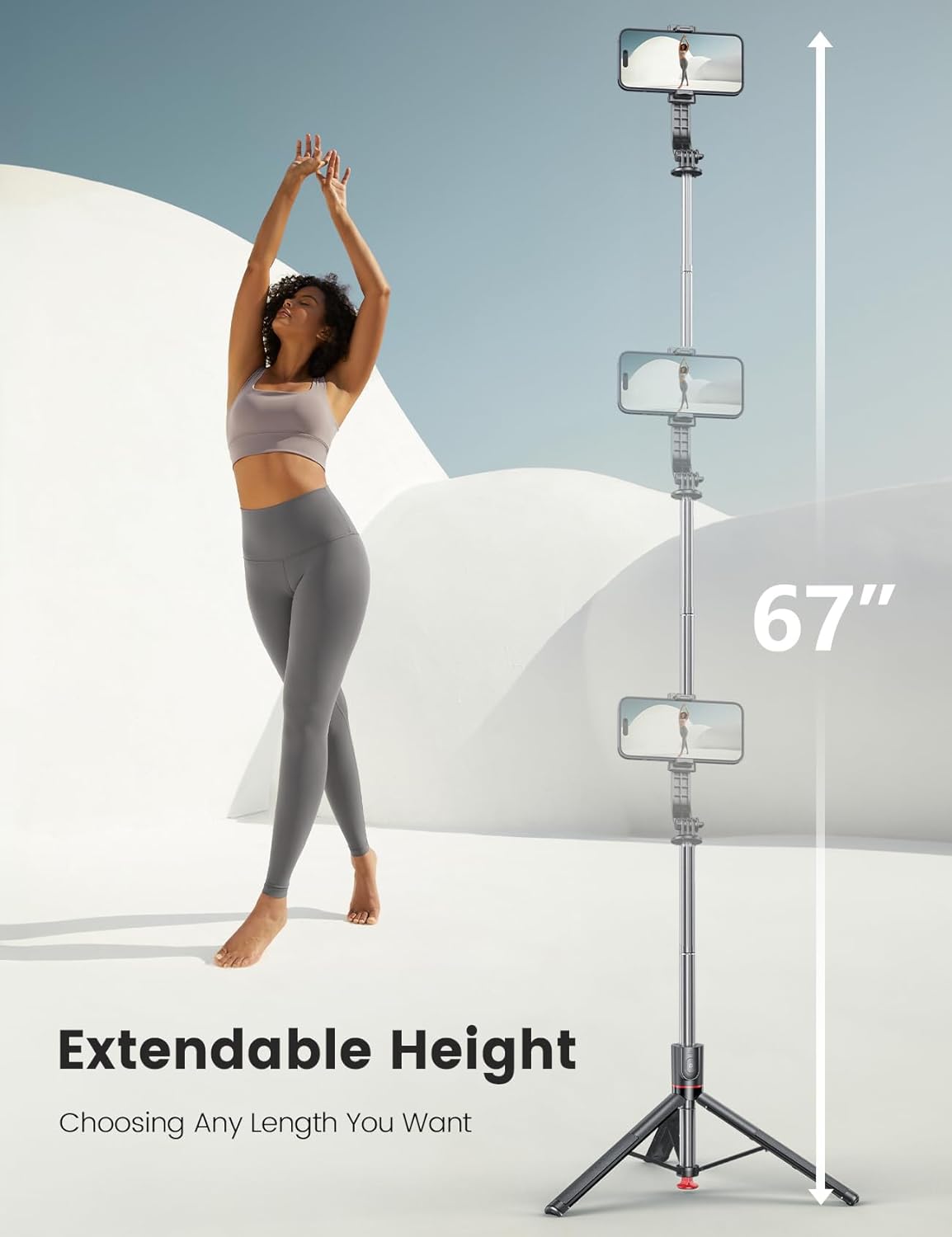 Thumbnail 2 de 67-inch selfie stick tripod with light