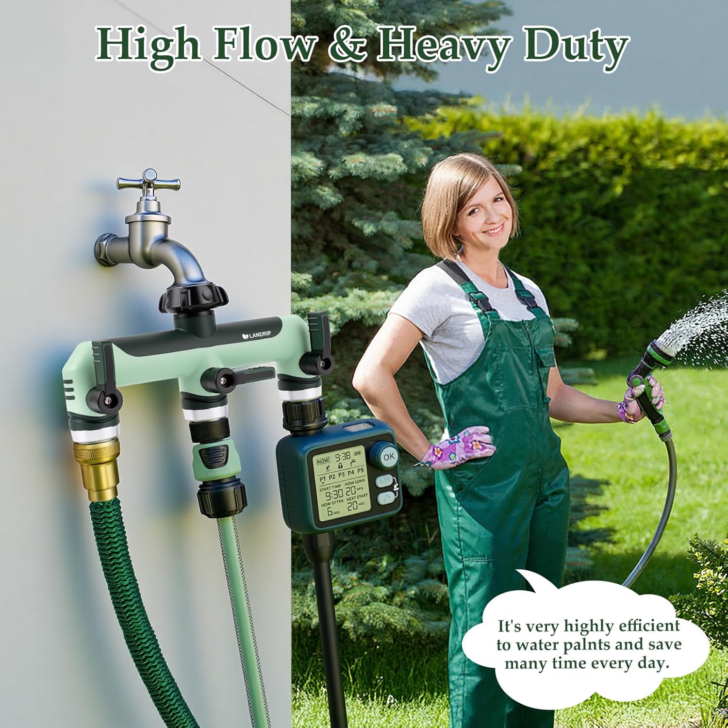 Thumbnail 6 de Landrip 3-Way Garden Hose Splitter (3/4 Inch) with Full Flow & 3 Individual Valves