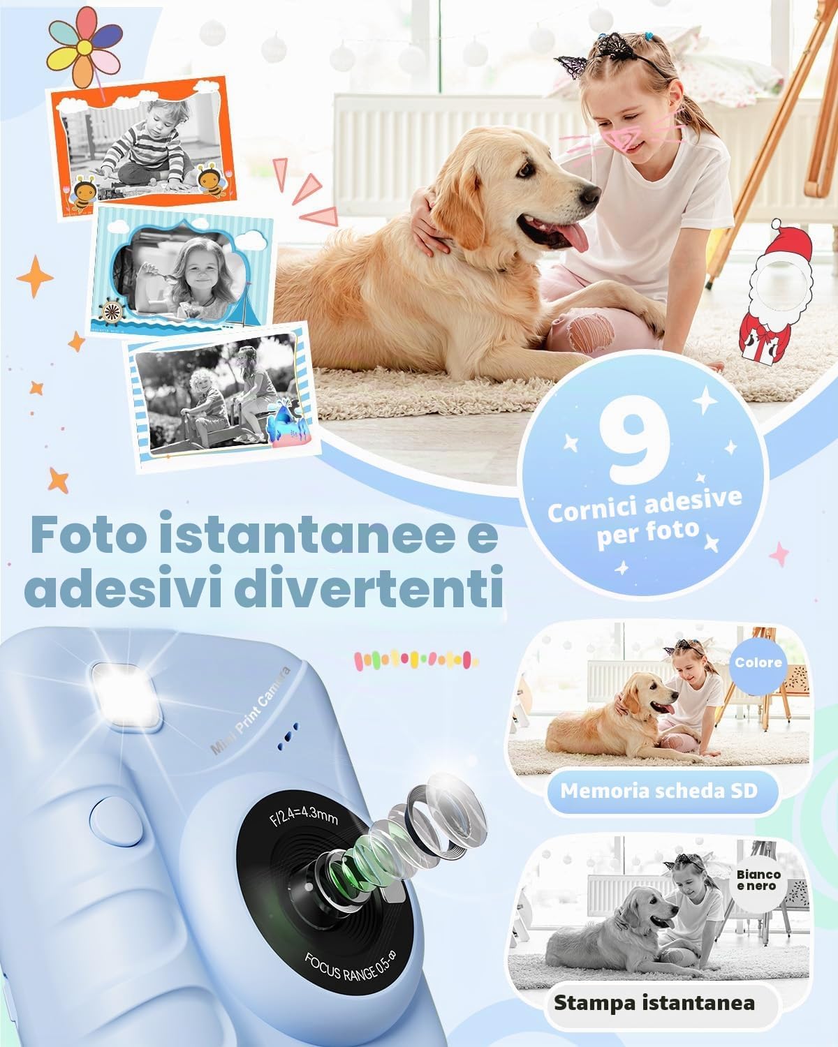 Detalle de TIATUA Macchina Fotografica Bambini Istantanea 3.0" Blu con 32GB e 3 Rotoli di Carta - Regalo Educativo per Ragazze e Ragazzi 3–12