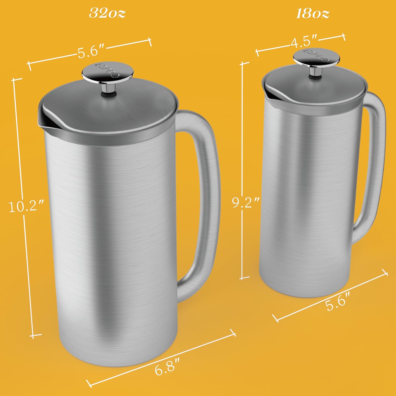 Detalle de ESPRO P7 French Press Cafetière, 950ml Brushed Stainless Steel, Double Microfilter