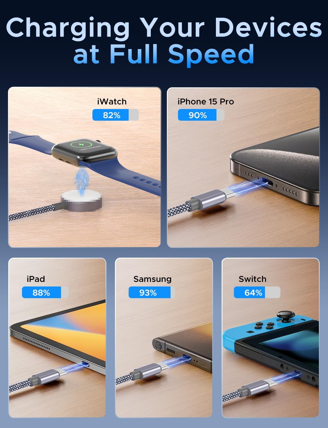 Thumbnail 3 de Amasuki Multi Charging Cable (USB-C/A PD20W) for Apple Watch & iPhone