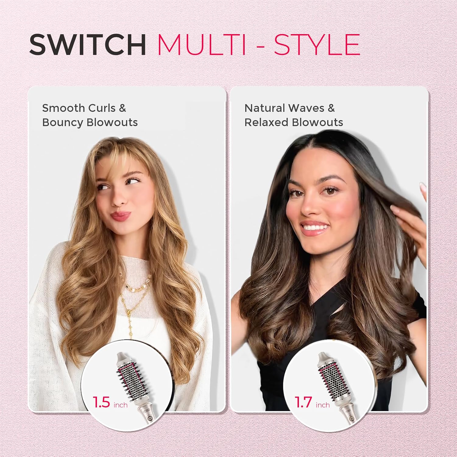 Detalle de TYMO STYLUX Thermal Brush Heated Round Curling Brush (1.7-inch) – 2-in-1 blowout, curls and straightening, dual voltage