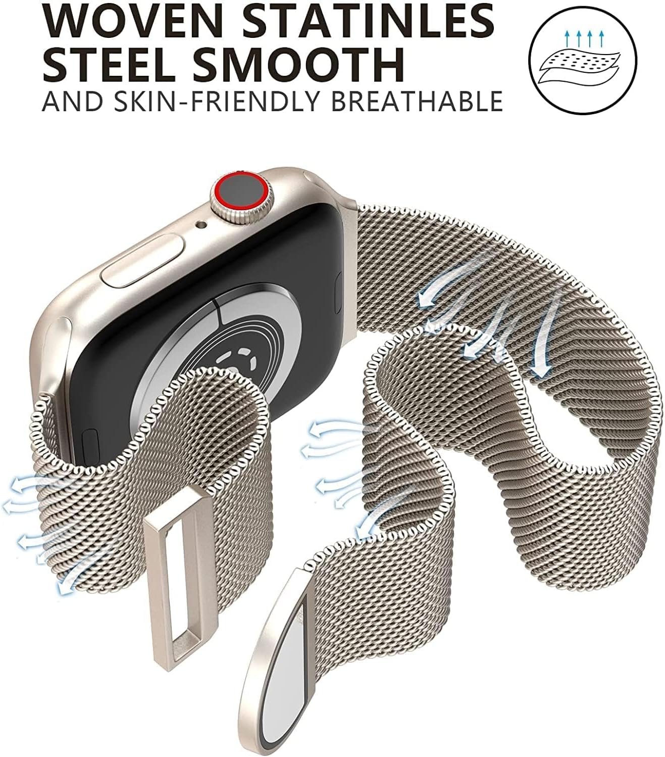 Thumbnail 2 de MRAIN-H magnetic stainless steel mesh Apple Watch strap (46mm–49mm & 38mm–45mm compatibility)