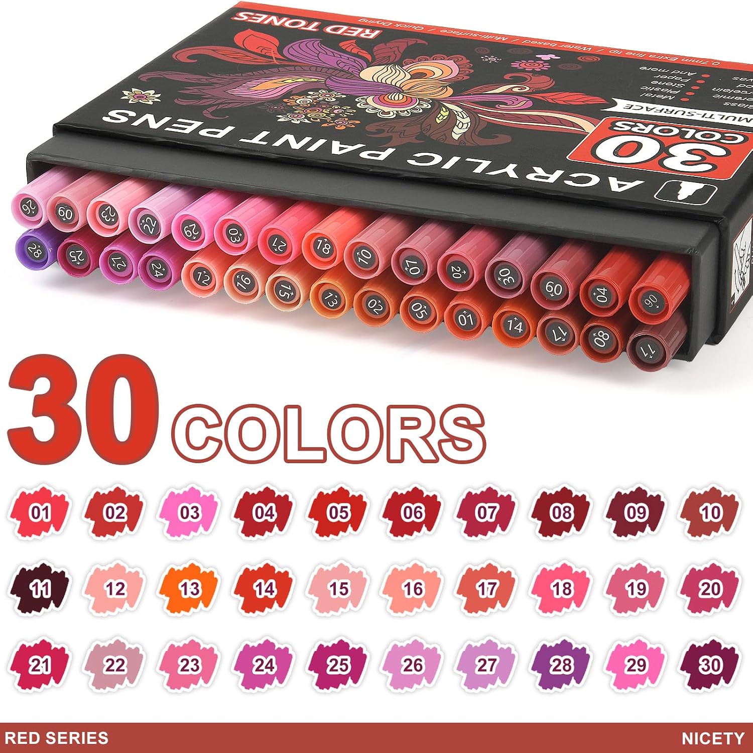 Thumbnail 4 de NICETY 30Pcs Acrylic Paint Pens Red