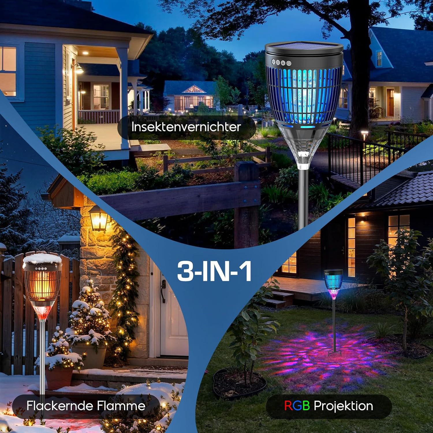Detalle de Dnenellr Solar Insektenvernichter Outdoor – kabellose 4200V Mückenlampe mit IPX5, Solar & USB-C, Erdspieß