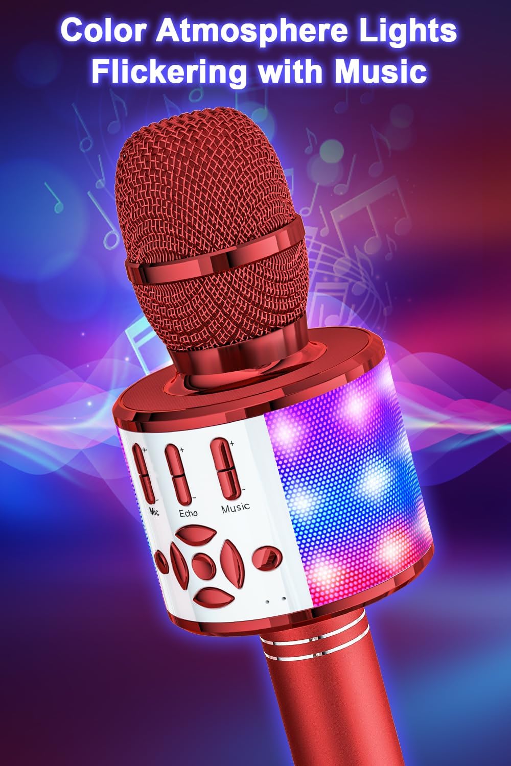 Thumbnail 1 de BONAOK Microfono Karaoke Cambia Voce: Bluetooth 4 in 1 con luci LED per feste