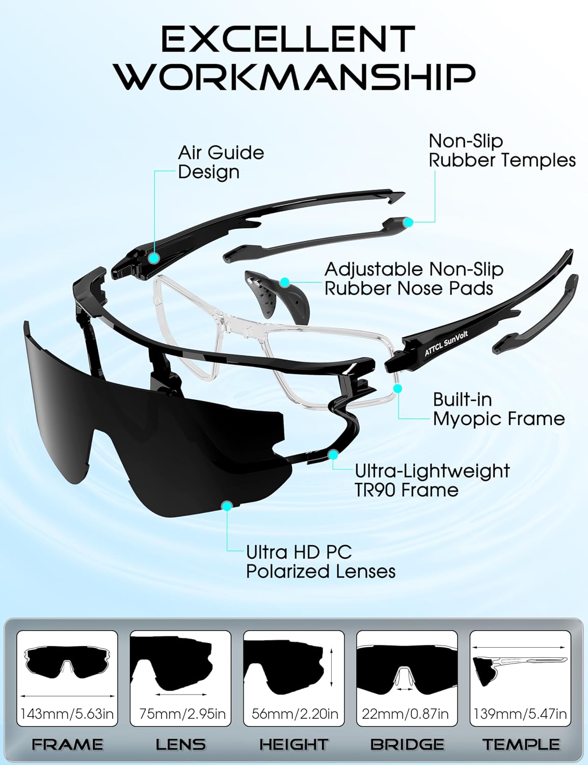 Thumbnail 5 de ATTCL Lunettes de soleil de sport légères UV400 pour enfants et adolescents XQ548