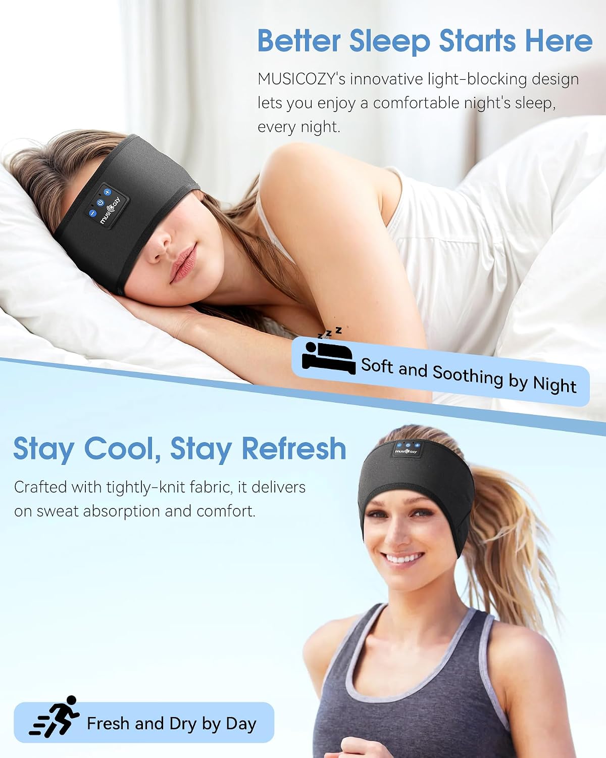 Detalle 2 de MUSICOZY Sleep Headphones 15h Headband