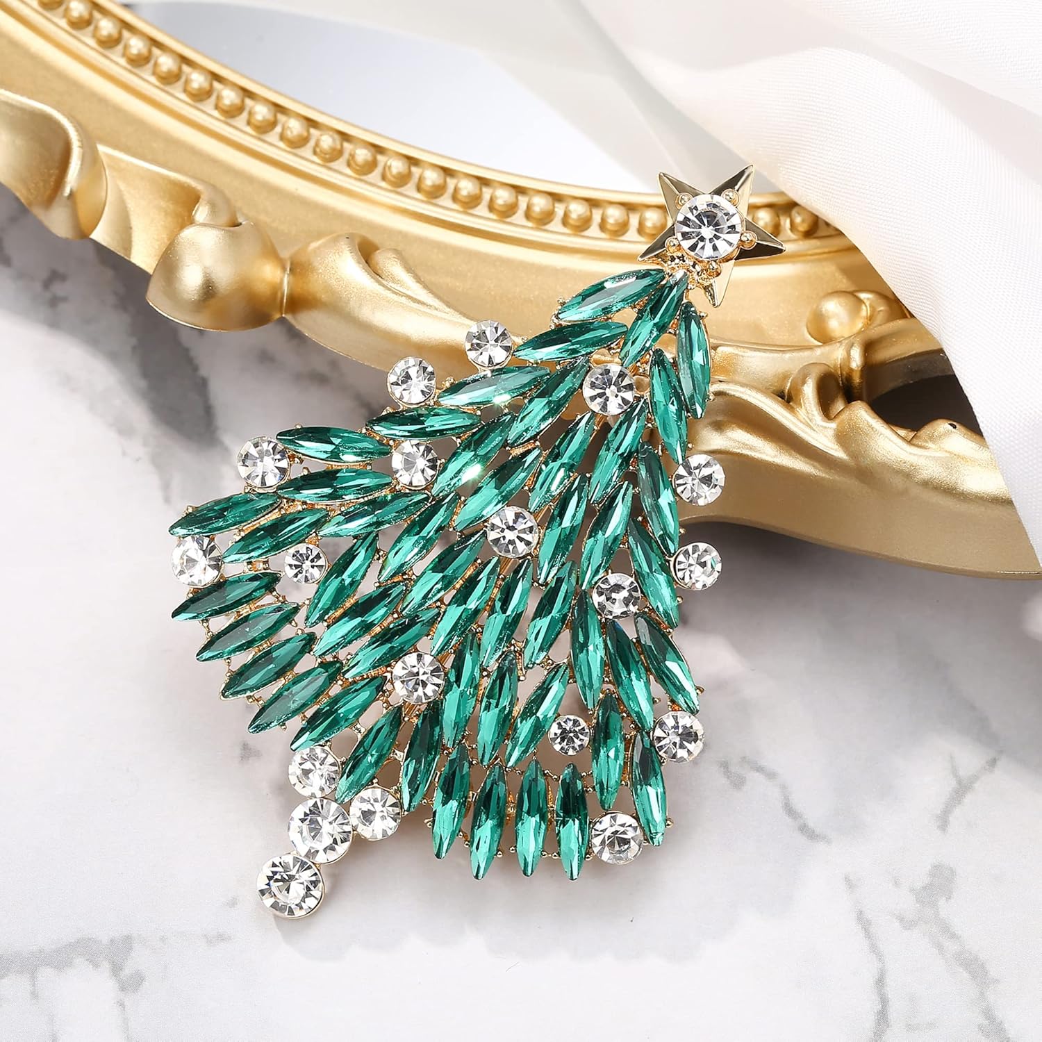 Thumbnail 1 de Clearine Broche femme sapin de Noël étoile cristal rond strass marquise scintillante pour vêtements clair