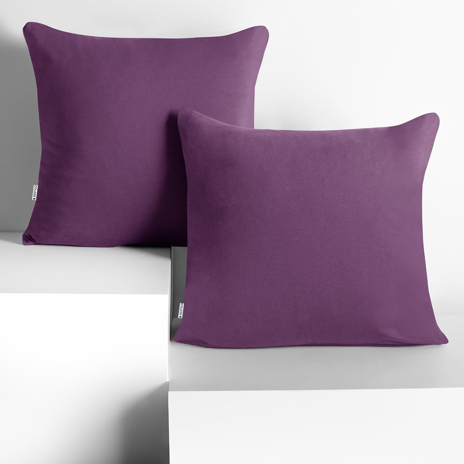 Detalle de DecoKing 2 Kissenbezüge 40x40 cm Jersey – 100% gekämmte Baumwolle, Reißverschluss, Farbe Pflaume Amber