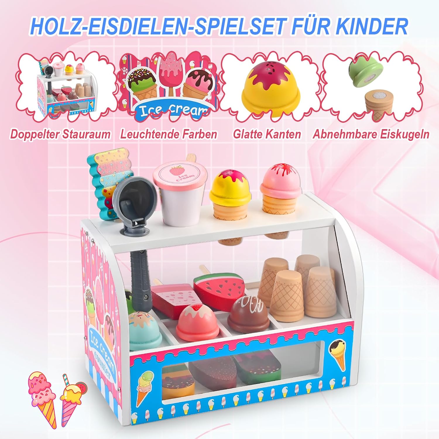 Thumbnail 3 de Wooderma Eisdiele aus Holz – Zubehör für Kinderküche und Kaufladen Rollenspiele