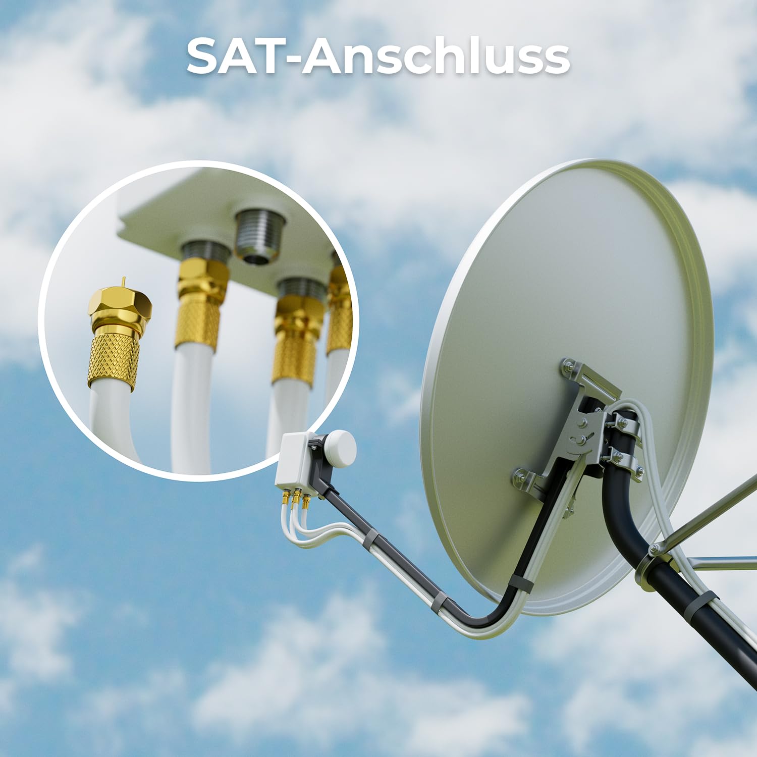 Detalle de deleyCON HQ 30 m SAT Koaxialkabel MK1230 – 4-fach geschirmt, 130 dB, für DVB-S/S2, DVB-T und DVB-C