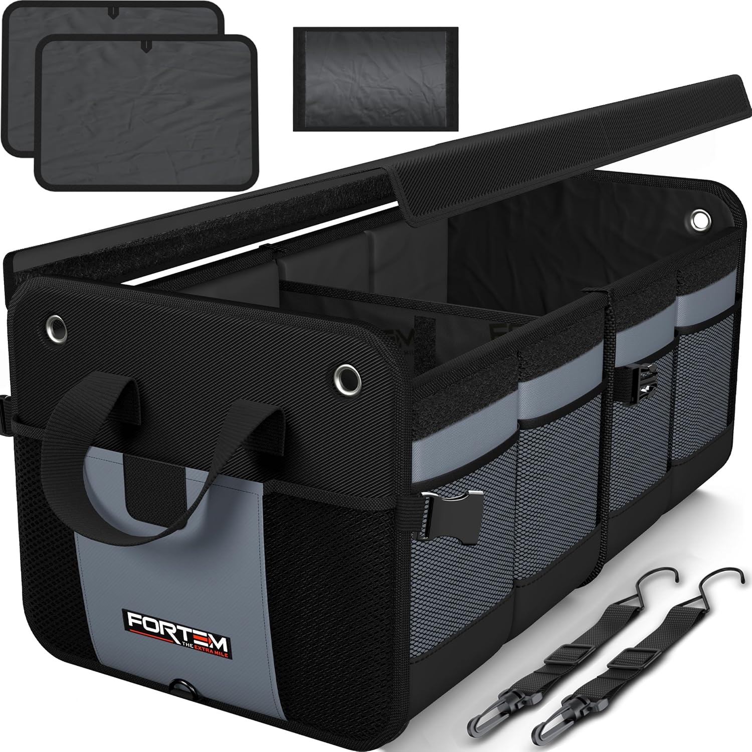 Detalle de FORTEM Car Boot Organiser (SUV Boot Tidy) with Collapsible Compartments, 65L Storage