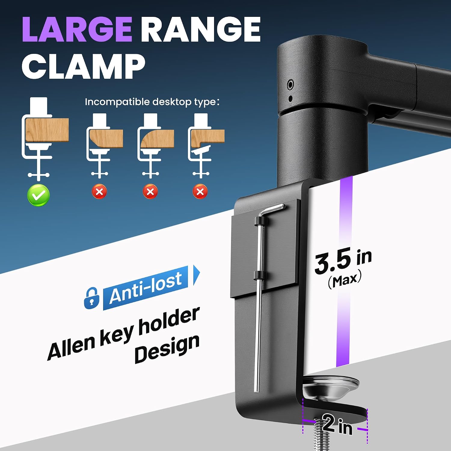 Detalle 1 de CAHAYA US-CMC0500 Low-Profile Desk-Mount Mic Arm, 5.5 lb Capacity