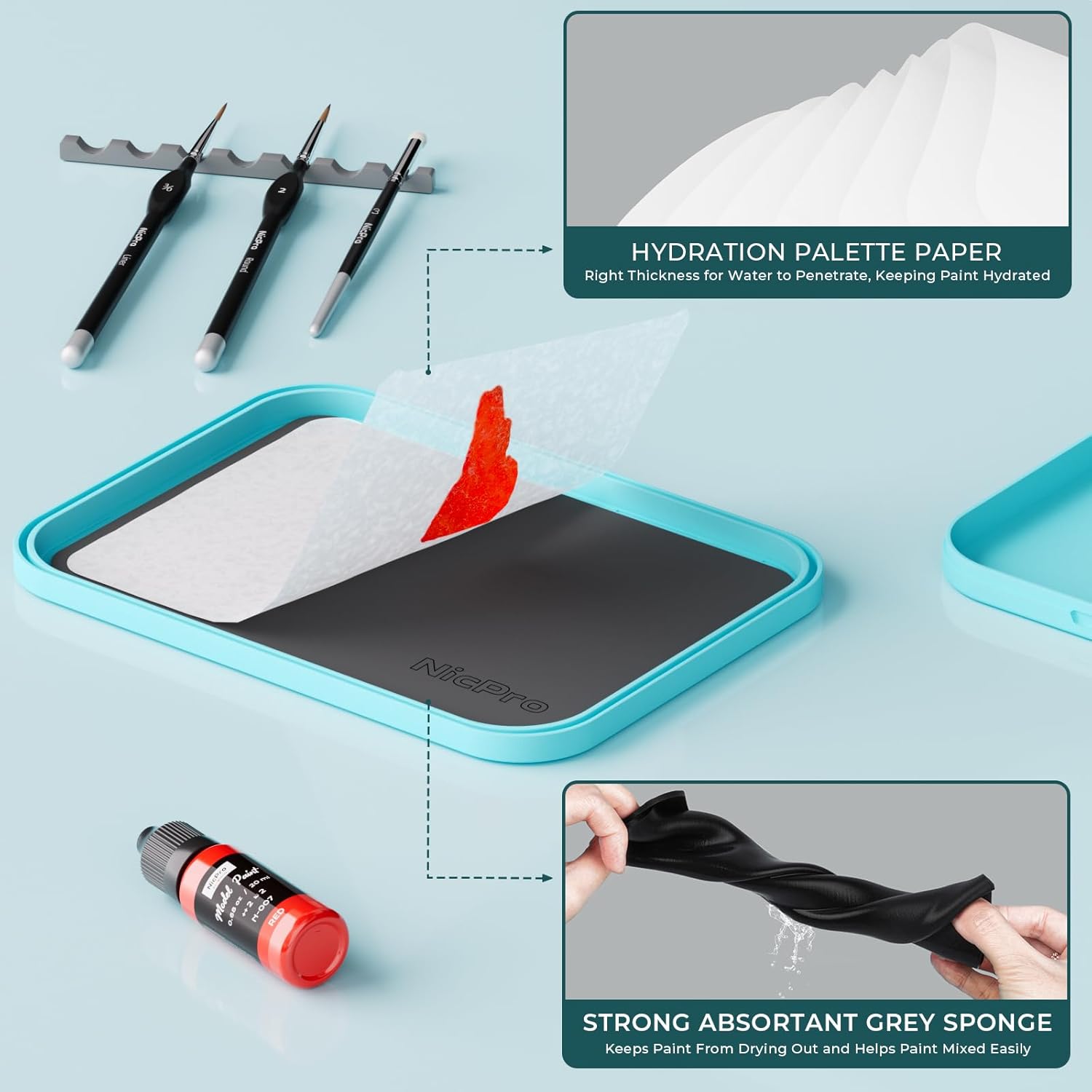 Thumbnail 4 de Nicpro Palette Peinture humide 9,6×6,2 pouces 🖌️