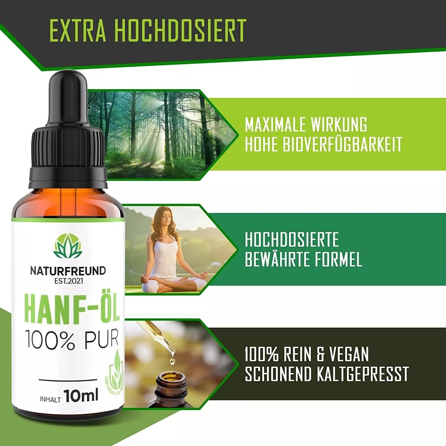 Thumbnail 1 de NATURFREUND Hanföl Hochdosiert – 150 mg pro Tagesdosis, Premium Hanfsamenöl, 10 ml