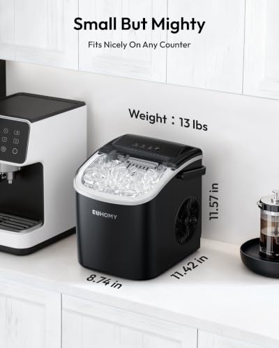 Thumbnail 6 de EUHOMY Countertop Ice Maker Machine with Handle (Black) – 26lbs/24H, Bullet Ice in 6 Minutes