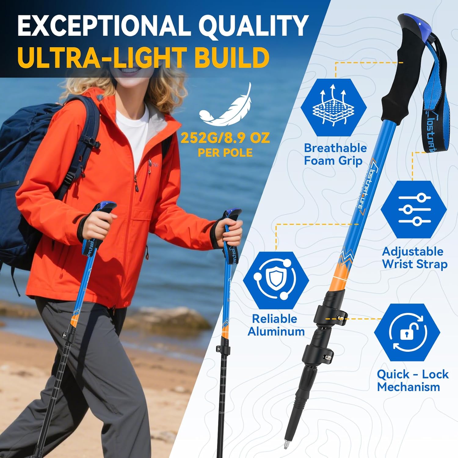 Thumbnail 1 de Clostnature Walking Poles 2-Pack – Adjustable Aluminium Trekking Poles with Quick Lock