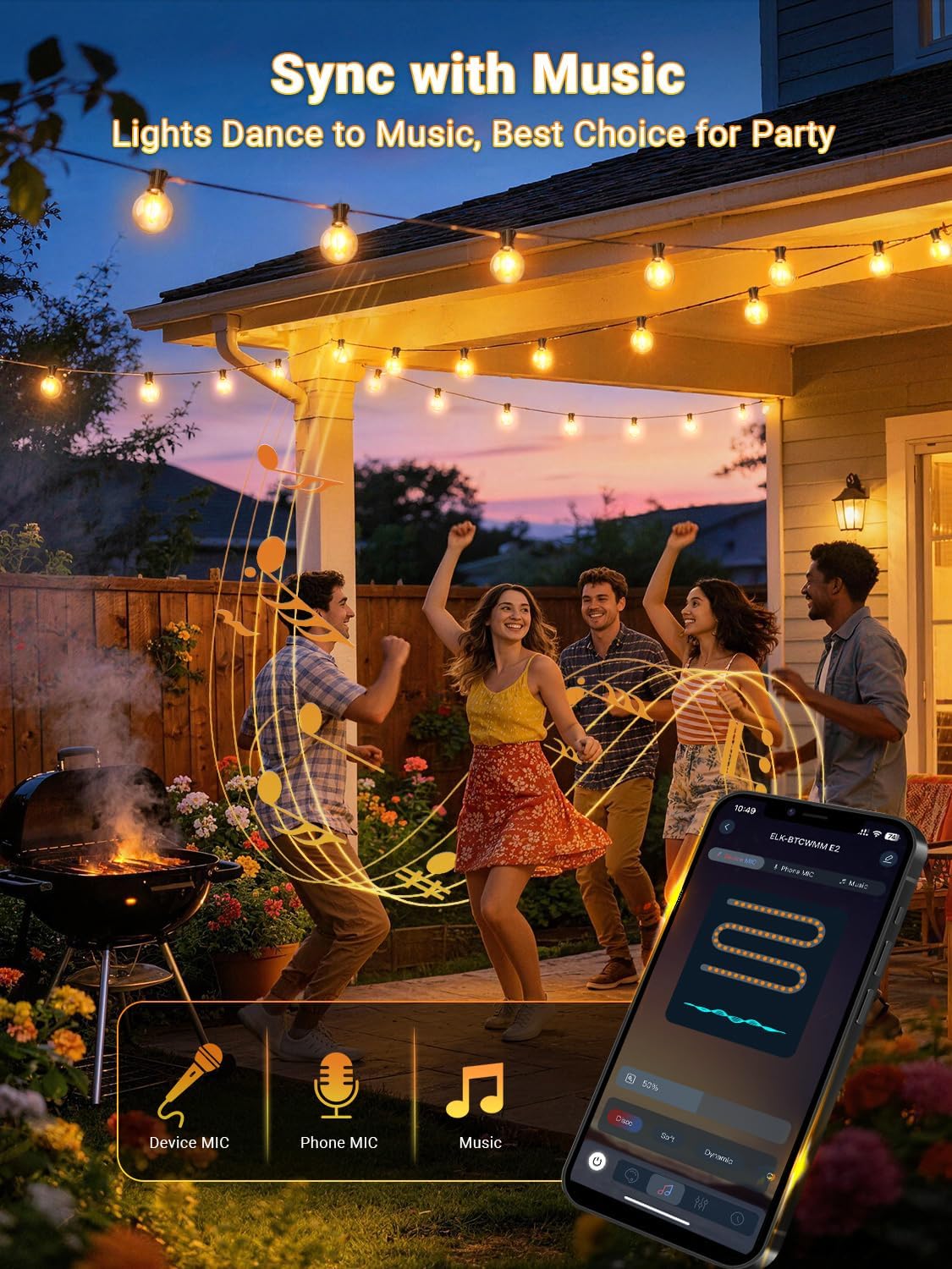 Detalle de Guirlande lumineuse extérieure dimmable 30 m avec contrôle APP et télécommande – IP44, musique sync et minuterie