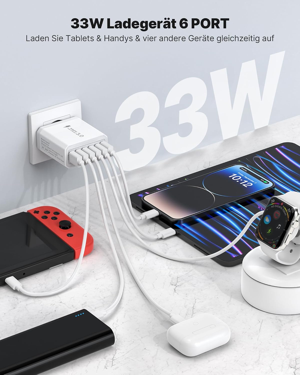 Detalle 2 de USB Ladegerät 6-Ports 33W Schnellladegerät