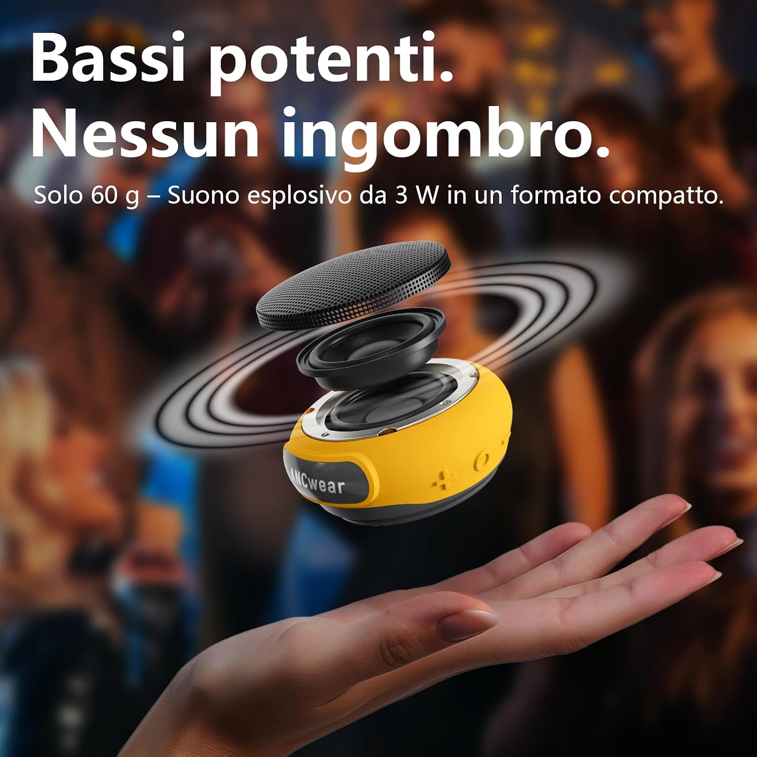 Detalle de ANCwear Cassa Bluetooth 5.3 Portatile Mini con Clip e Cinturino – IPX6, 9,5 h, suono chiaro