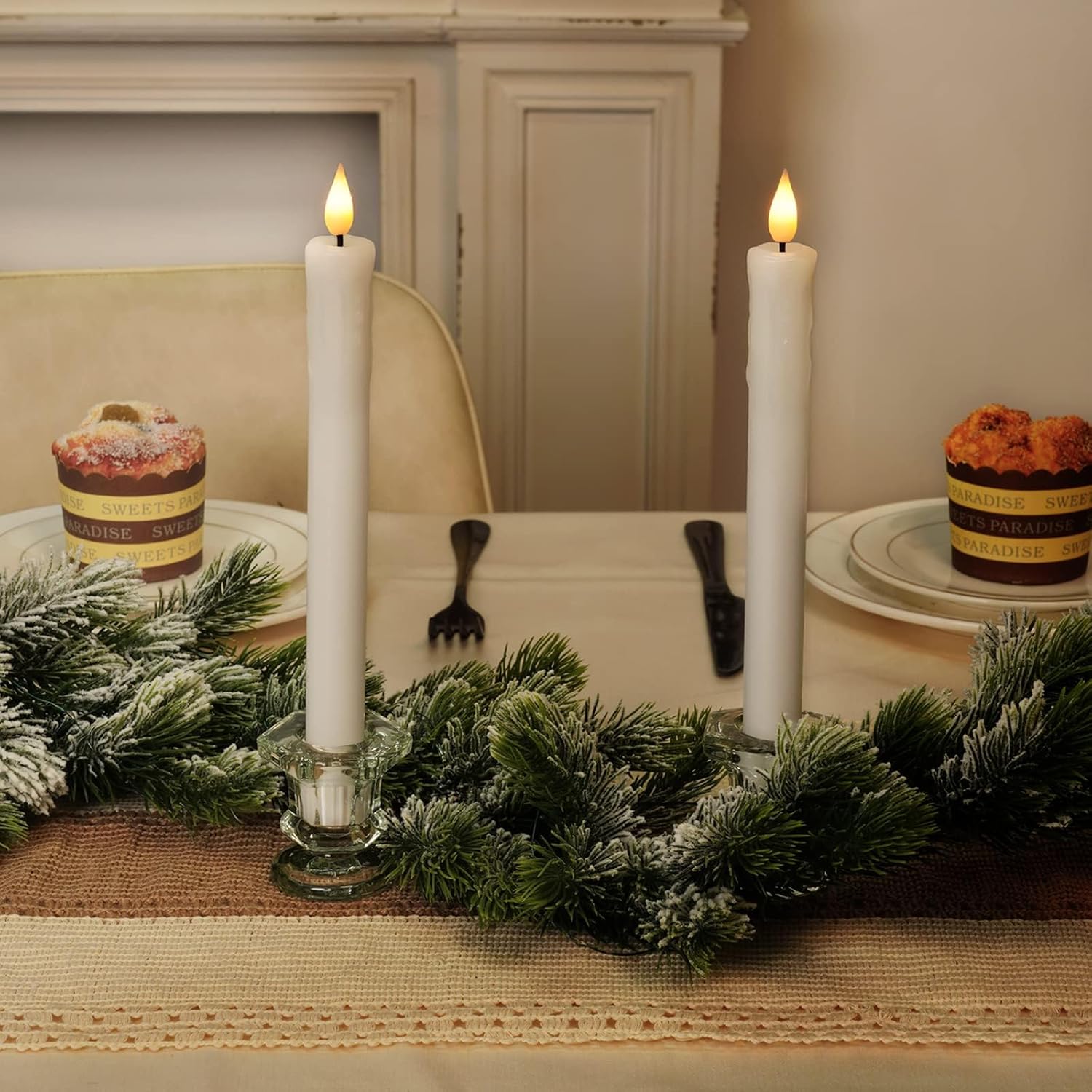 Thumbnail 5 de Homemory 2 Pack 9.6 inch 3D Wick Flickering Flame LED Taper Candles with Remote and Timer