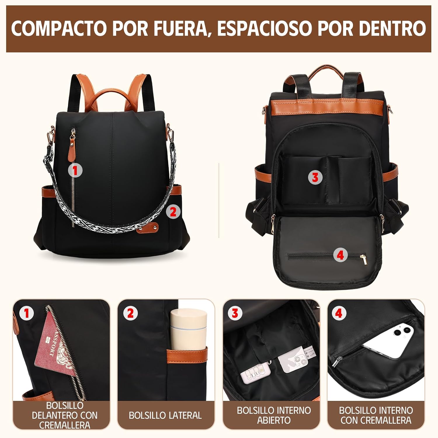 Thumbnail 3 de ONETOALL Bolso Mochila Mujer Antirrobo