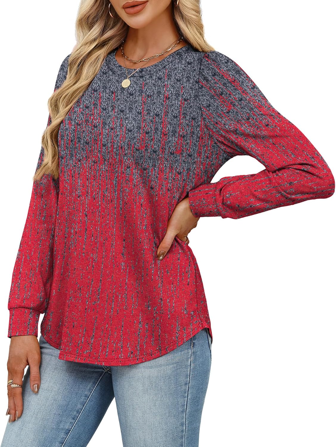 Detalle 1 de Alaroo 2026 Women's Long-Sleeve Printed Tunic Top, Crewneck, Polyester Blend