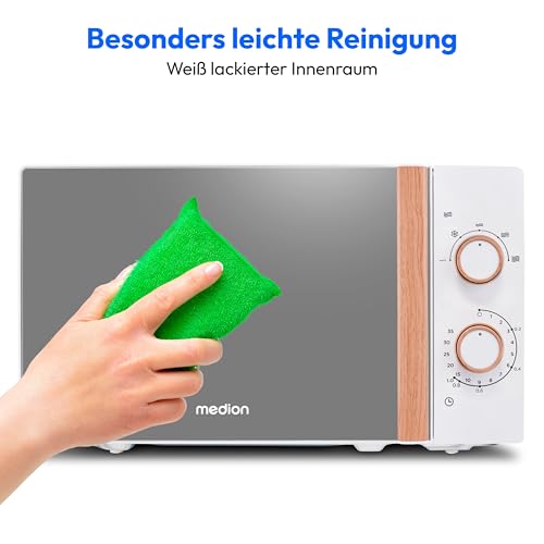 Detalle 2 de MEDION MD10596 Mikrowelle in Holzoptik – 20 l, 700 W, freistehend, weiß