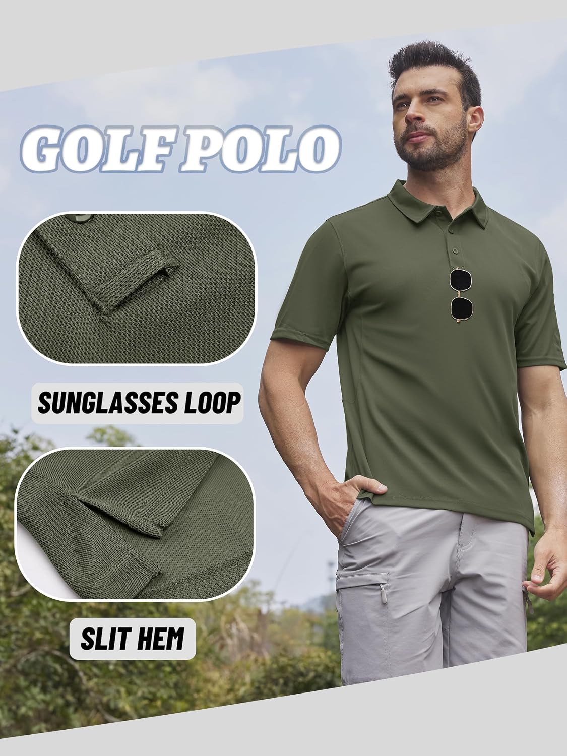 Detalle de KEFITEVD polo homme à séchage rapide en polyester piqué léger