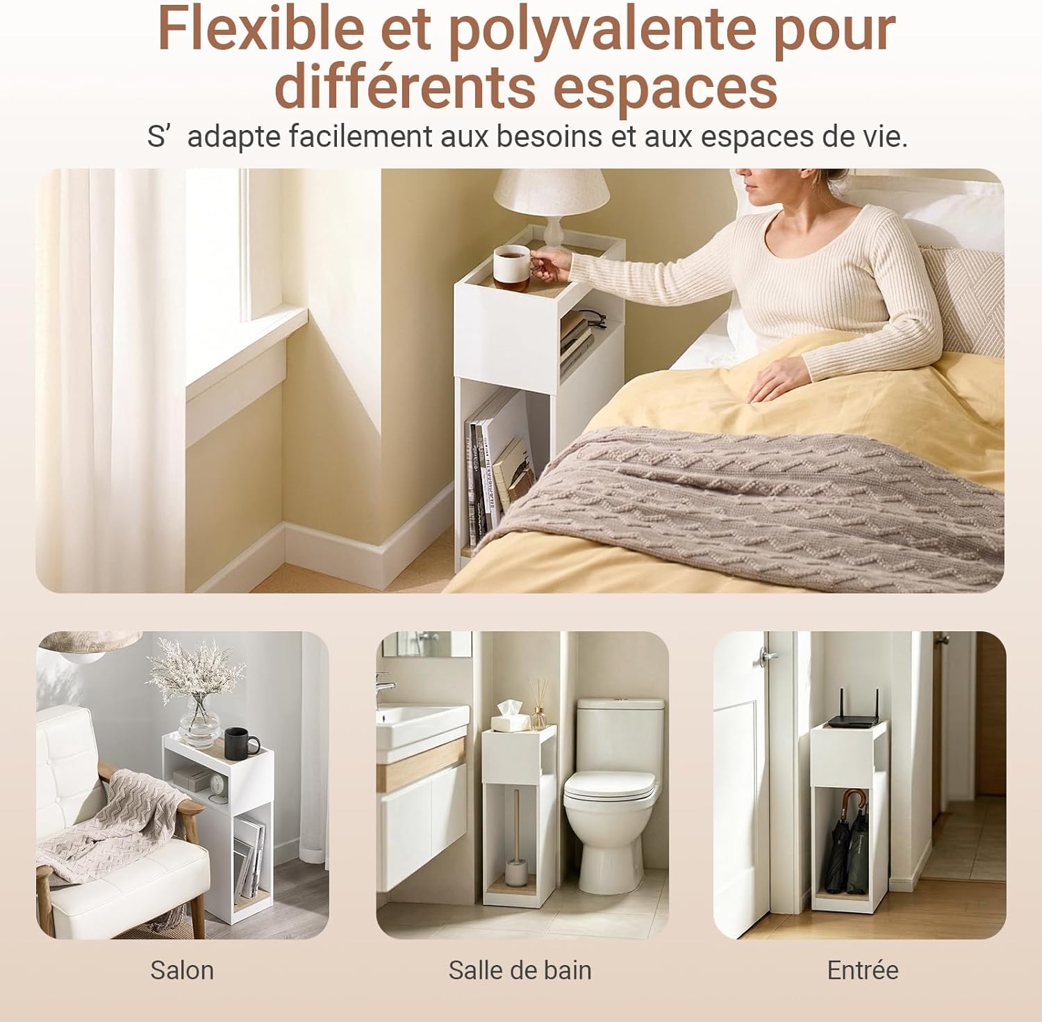 Thumbnail 6 de SoBuy Lot de 2 Tables de Chevet étroites 20 cm – Chevet avec tiroir réversible et encoche pour plinthe, blanc 20 x 35 x 60 cm, FBT171-WNx2