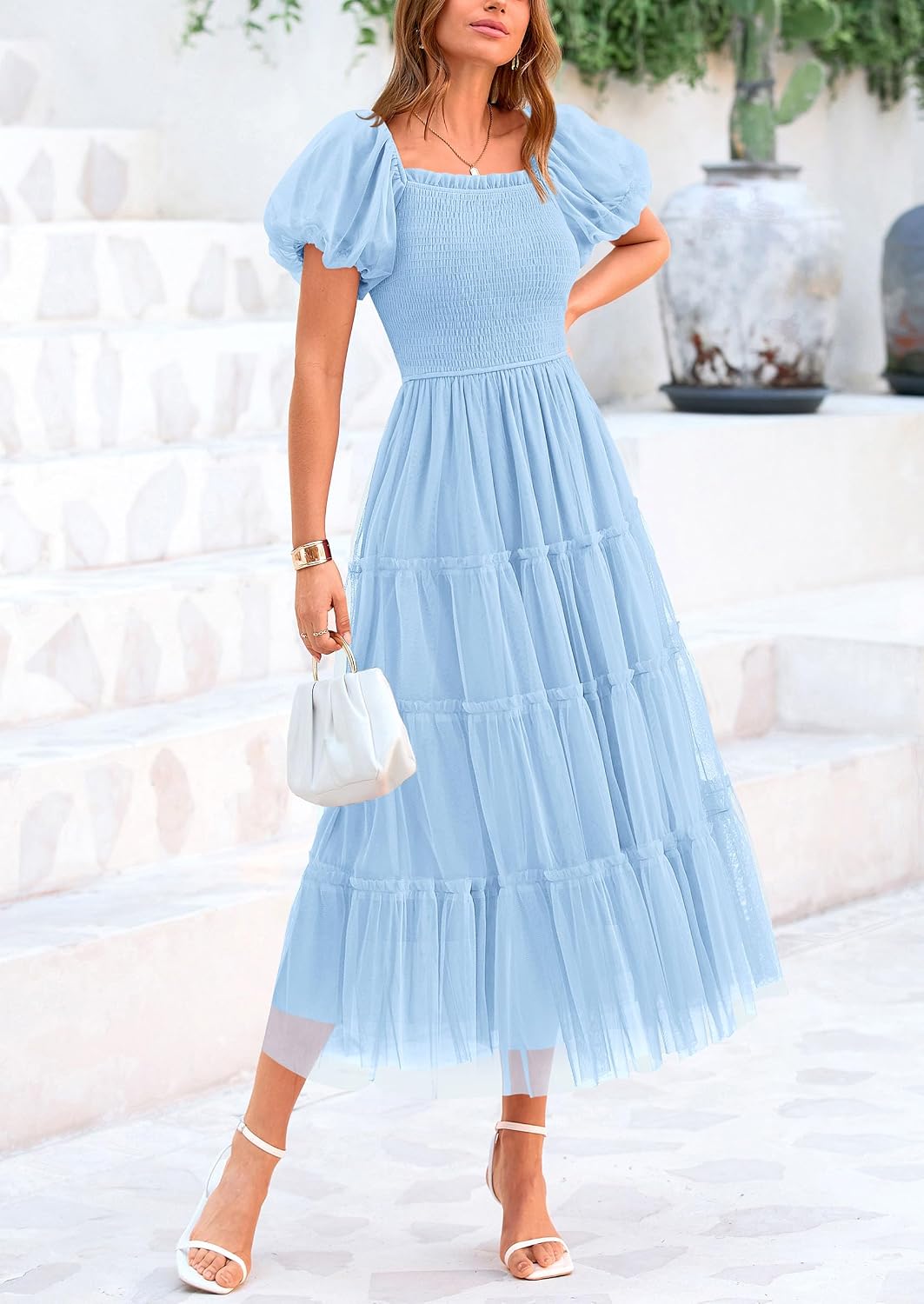 Detalle 2 de PRETTYGARDEN Smocked Midi Tulle Dress