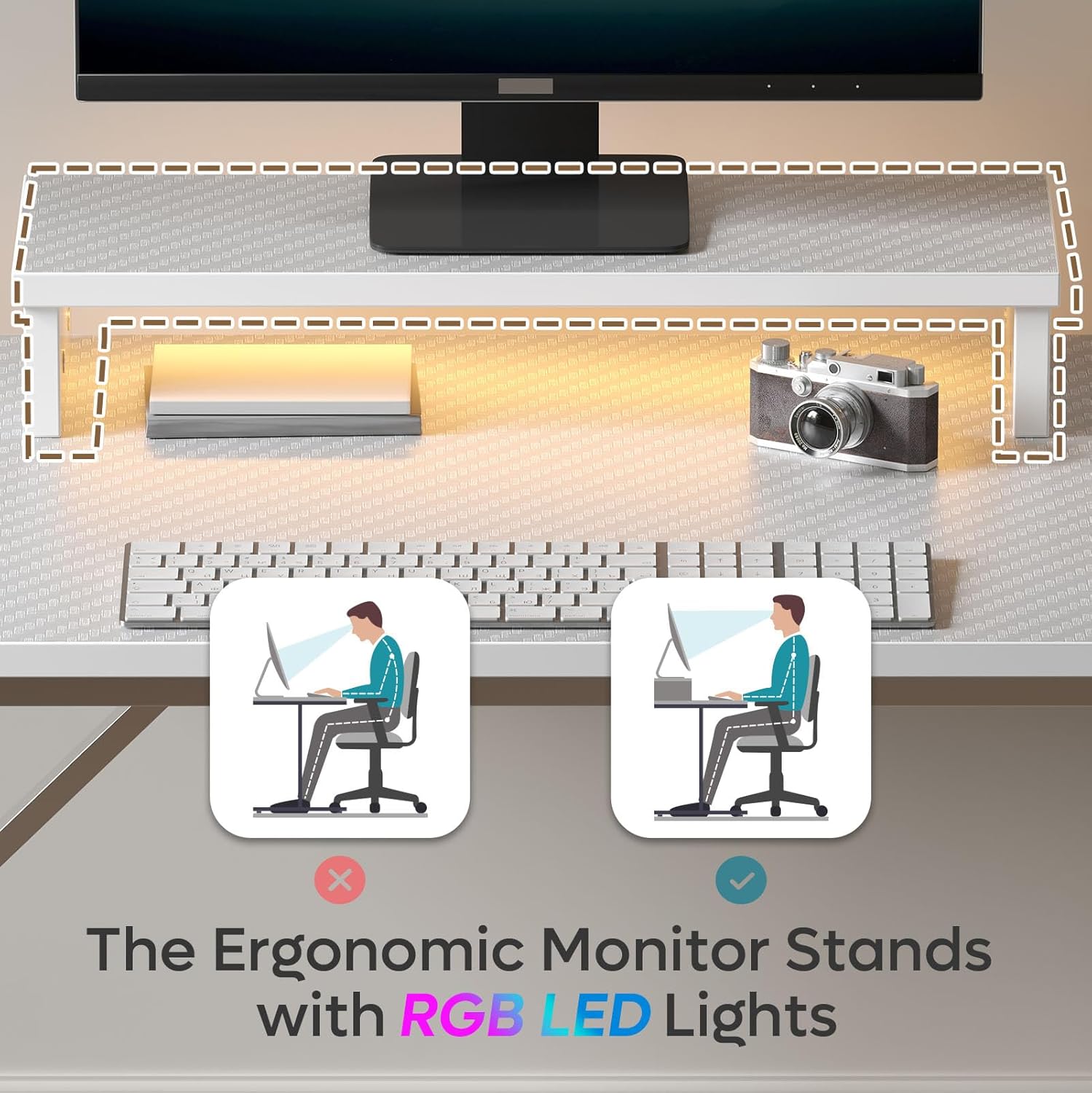 Thumbnail 4 de Bestier Small Gaming Desk with Monitor Stand (106.6 cm) – RGB, Cup Holder & Headset Hooks