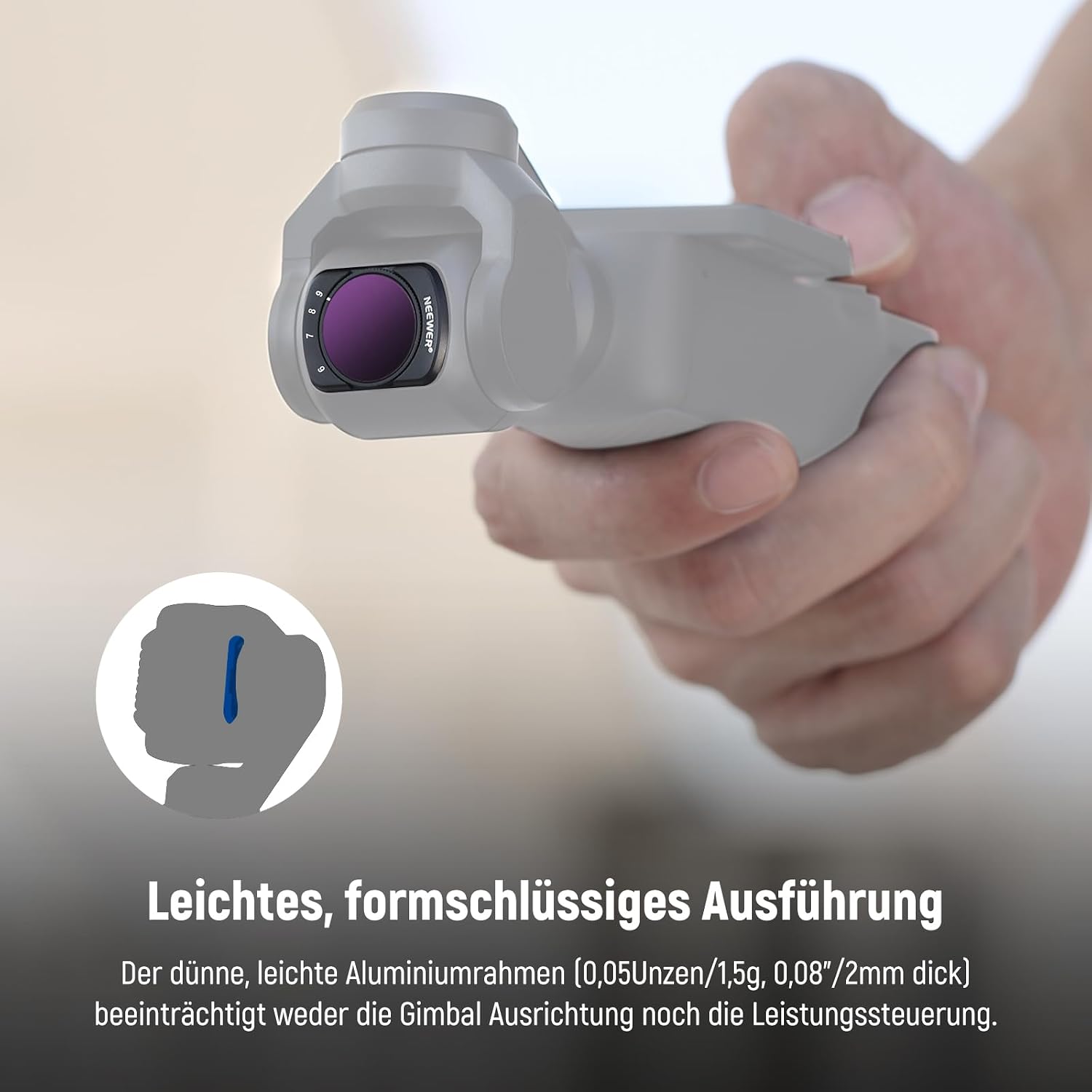Detalle de NEEWER ND2–ND32 & ND64–ND512 Set – variable ND Filter für DJI Osmo Pocket 4 & Pocket 3 Creator Combo
