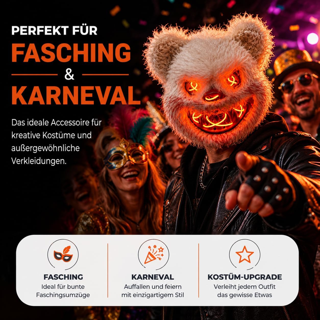 Detalle 2 de TK Gruppe Timo Klingler ledmasker voor Halloween en carnaval met verlicht gezicht