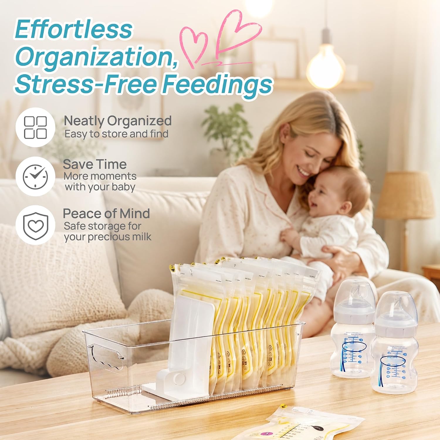 Detalle 2 de Vtopmart 2 Sliders Breast Milk Bag Organizer, 8-Pack with Adjustable Dividers