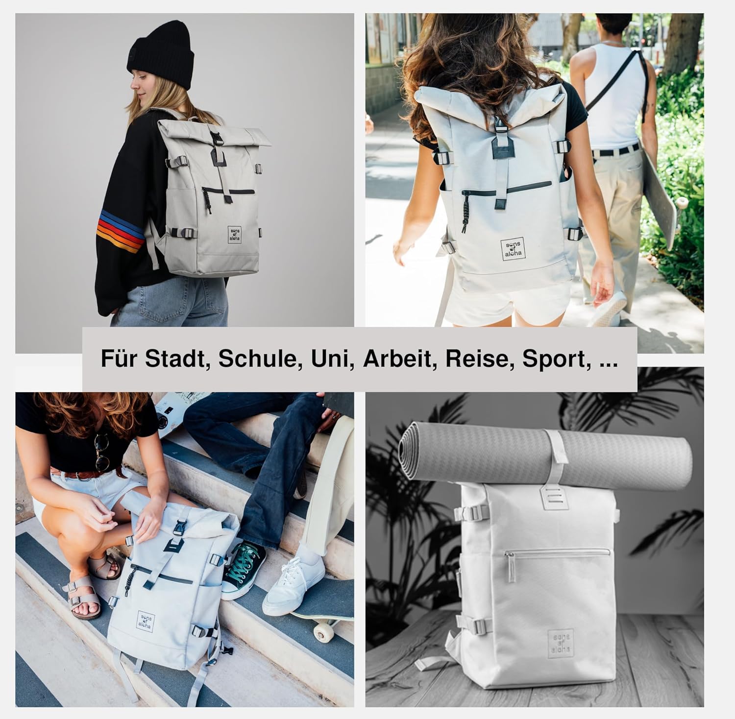 Thumbnail 5 de SONS OF ALOHA KANE Roll-Top Kurierrucksack XL – recyceltes PET, wasserabweisend, Laptopfach 15 Zoll