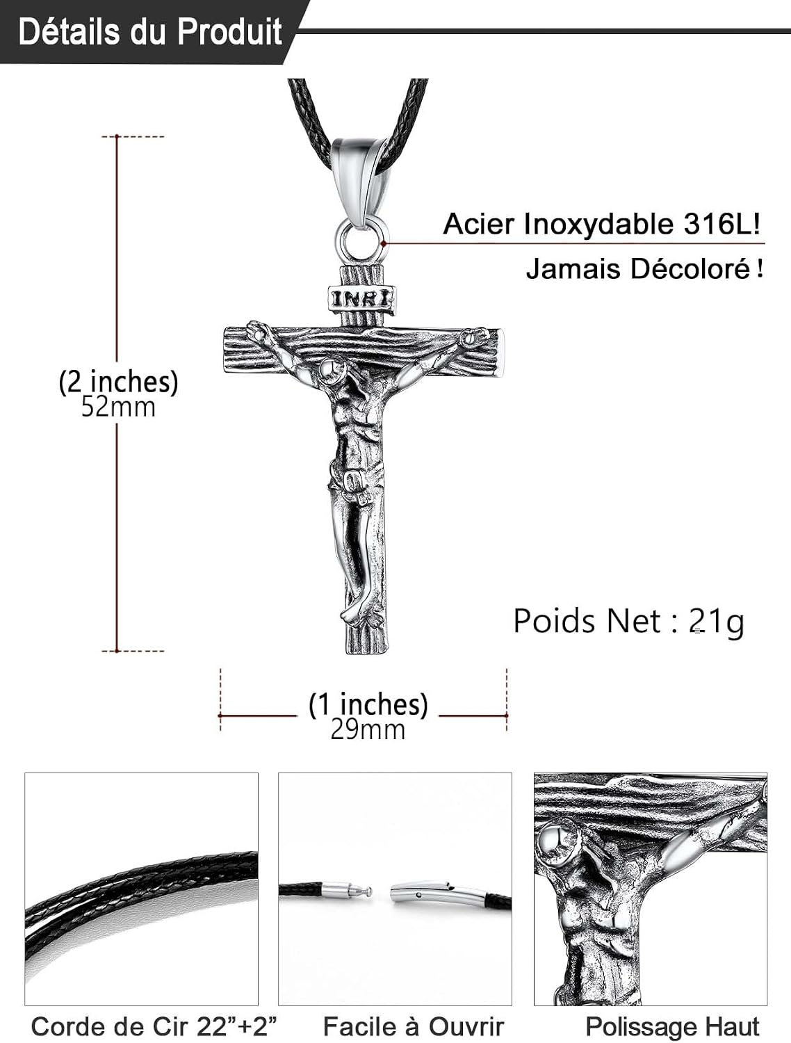Thumbnail 5 de U7 Collier Crucifix 55 cm