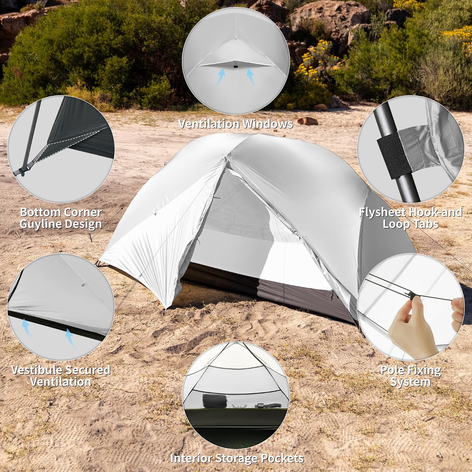Detalle 2 de Naturehike Mongar Pro koepeltent voor 1 persoon, nylon en 3-4 seizoenen
