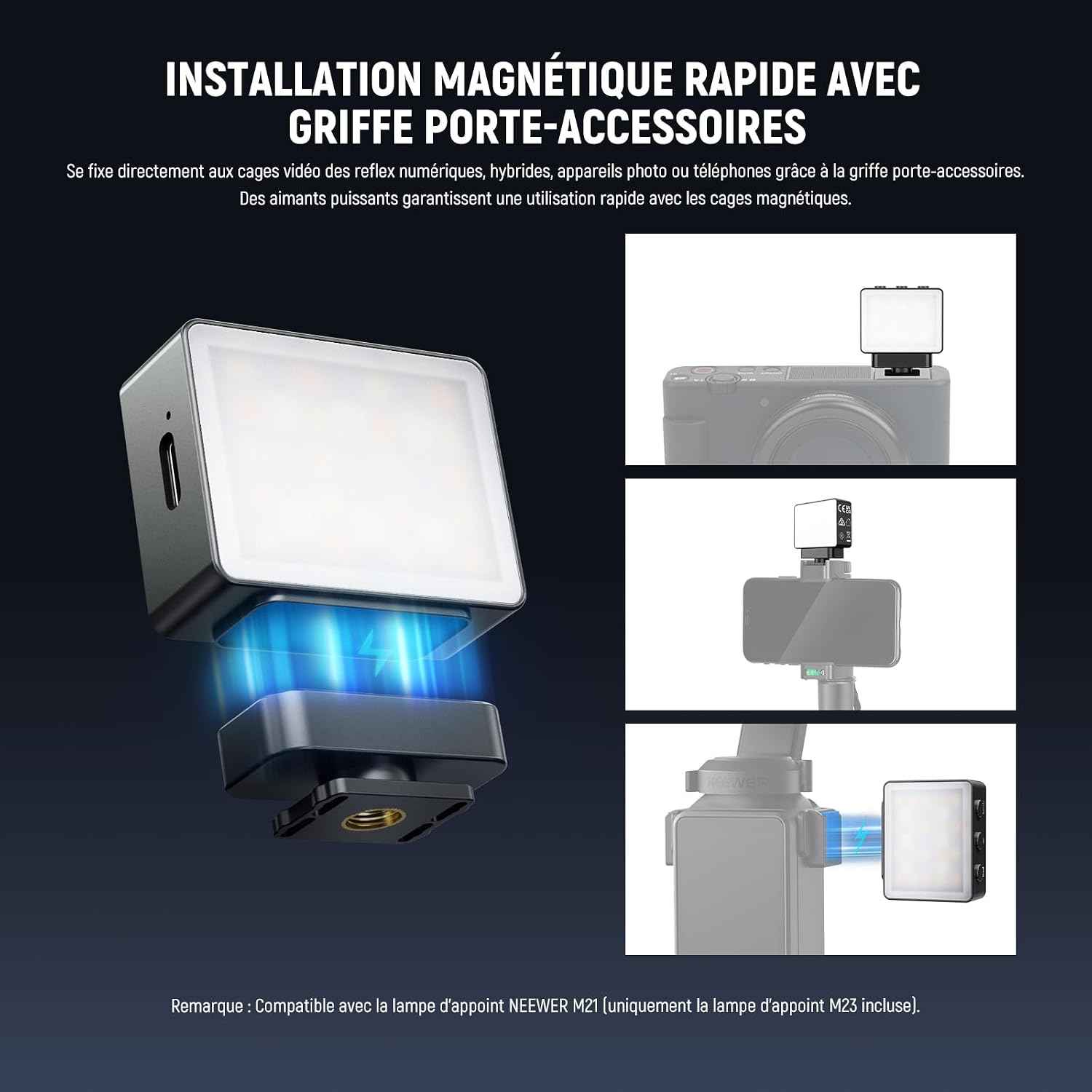 Thumbnail 4 de NEEWER BASICS Éclairage auxiliaire magnétique RGB pour caméra (AC024 / M21 / M23) CRI 95+