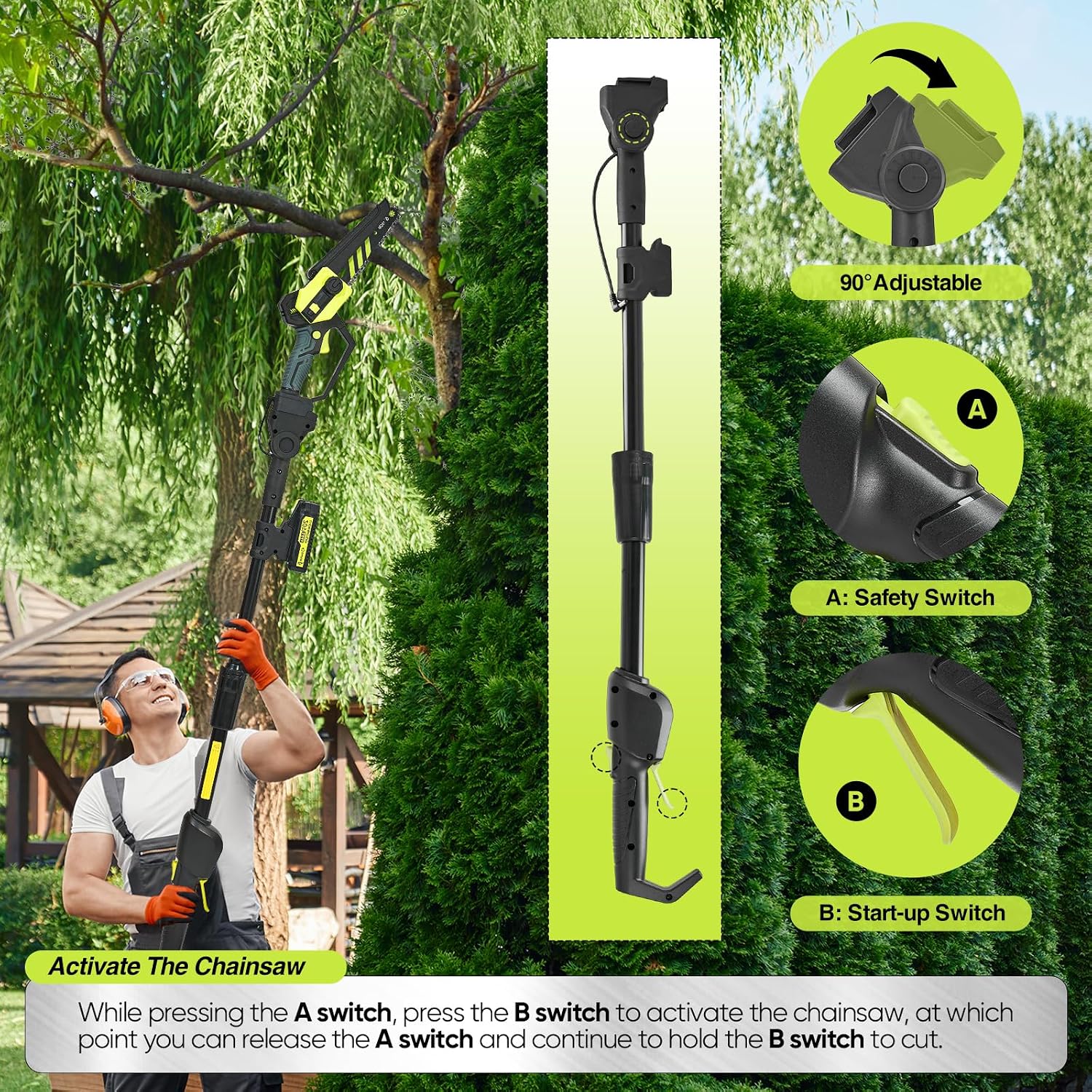 Thumbnail 5 de Saker Cordless Pole Saw and Mini Chainsaw 2-in-1 with 78.74" reach 📏