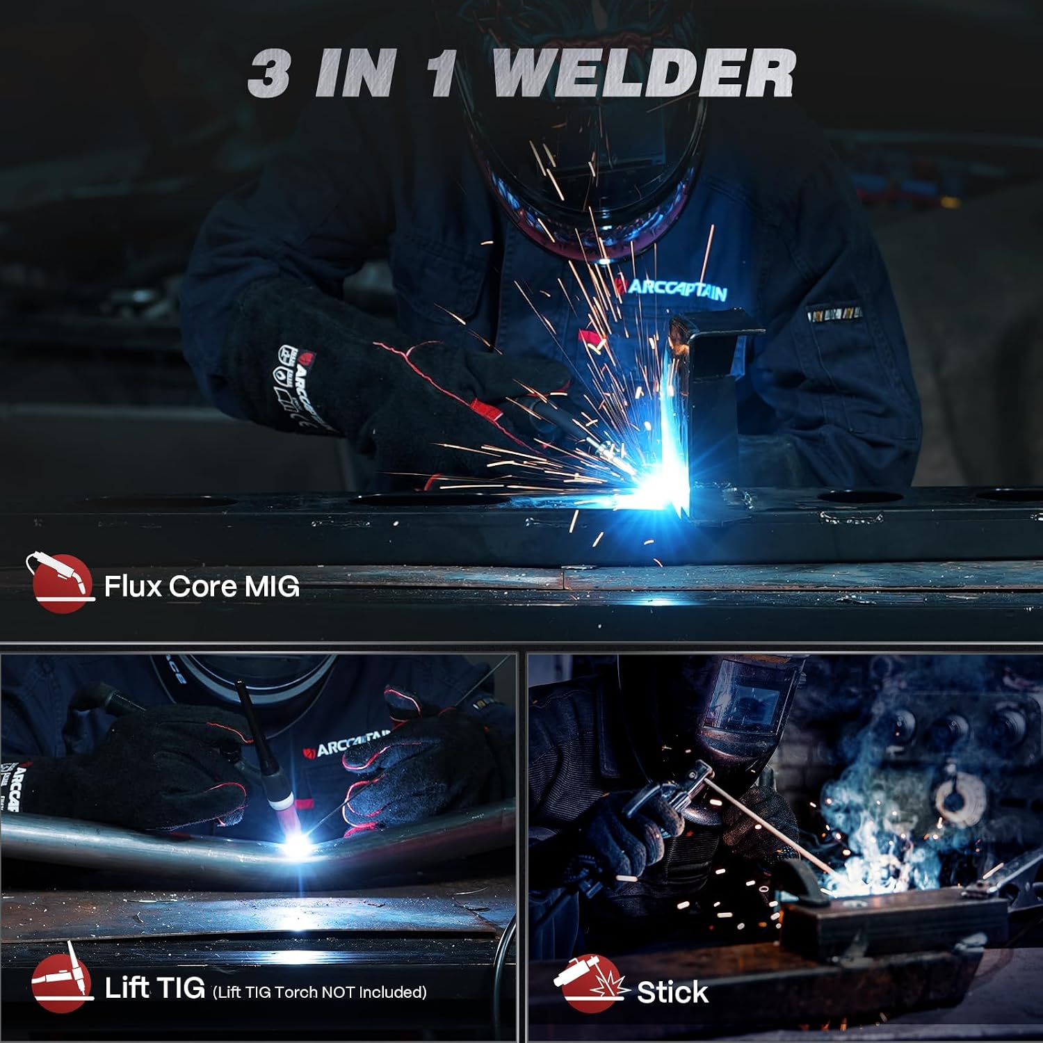Detalle de ARCCAPTAIN MIG135 135A 110V 3-in-1 Flux Core MIG Welder, Stick and Lift TIG