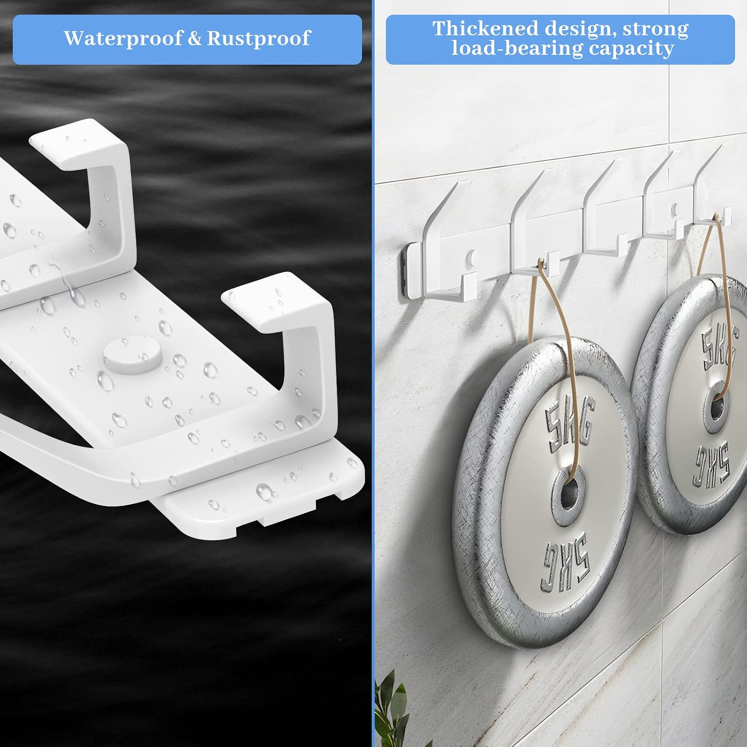 Detalle de TENXSNUG Appendiabiti da Parete Set di 2 – Attaccapanni moderno antiruggine con 5 ganci, bianco